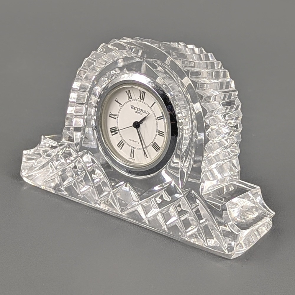 Waterford Crystal Desk Clock Quartz Mantle Style Roman Numeral Dial Japan Movt